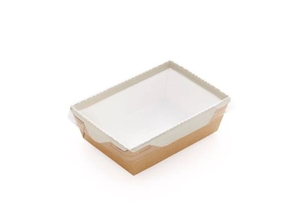 Контейнер паперовий 500 мл з плоскою РЕТ кришкою крафт/білий 1РЕ 165*115*45 мм