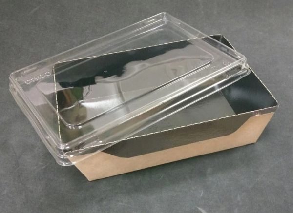 Контейнер паперовий 500 мл з плоскою РЕТ кришкою крафт/чорний 1РЕ 165*115*45 мм