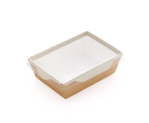 Контейнер паперовий з кришкою РЕТ 750 мл 150*100*45 мм КРАФТ/БІЛИЙ