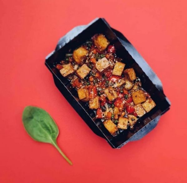 Контейнер паперовий 800 мл з плоскою РЕТ кришкою крафт/чорний 215*126*55 мм