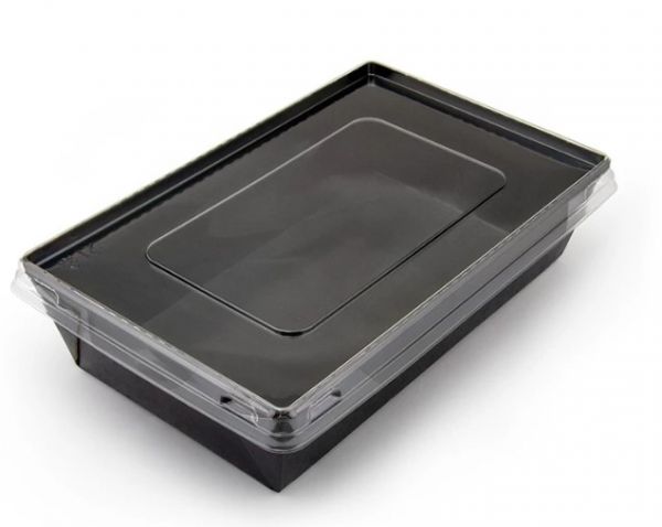Контейнер паперовий 500 мл з плоскою РЕТ кришкою чорний/чорний 1РЕ 165*115*45 мм
