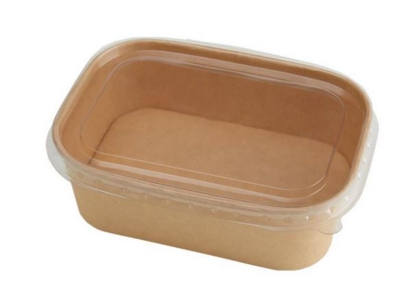 Контейнер паперовий для салату прямокутний з кришкою РЕТ 750 мл 170*120*55 мм КРАФТ
