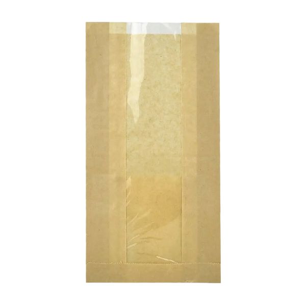 Пакет паперовий з прозорою вставкою жиростійкий 180*100*60 мм 50г/м2 КРАФТ