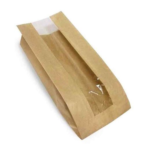 Пакет паперовий з прозорою вставкою жиростійкий 180*100*60 мм 50г/м2 КРАФТ