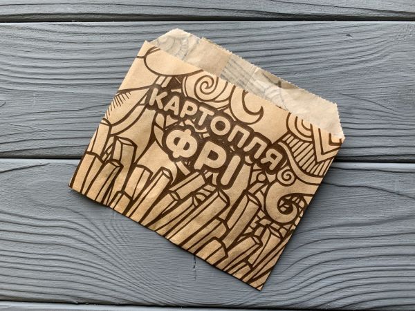 Упаковка для картоплі фрі 70-100 г жиростійка 110*115*0 мм 40г/м2 МАЛЮНОК