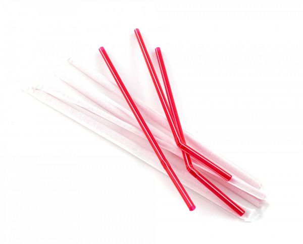 Трубочки з гофрой 21см 200 шт червоні в індив. паперовій упаковці