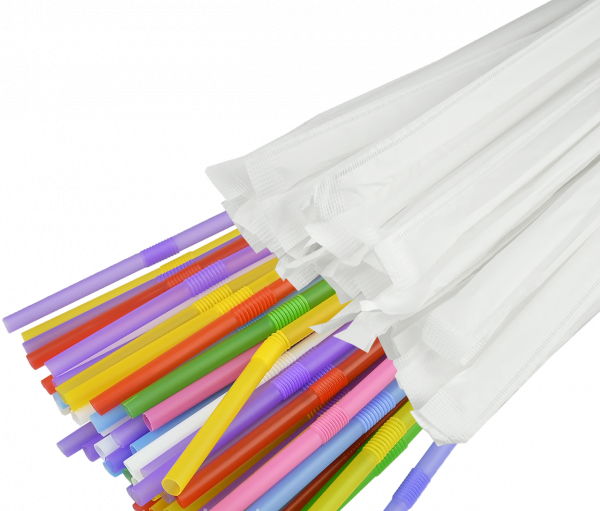 Трубочки з гофрой d-4.8 мм L-210 мм кольорові в індив.папер.упак 100 шт