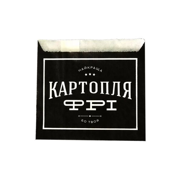 Упаковка для картоплі фрі 70-100 г жиростійка 110*100*0 мм 40г/м2 ЧОРНА