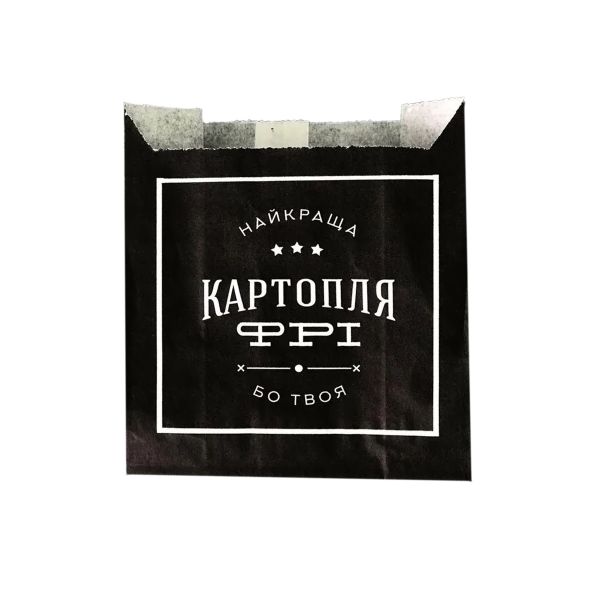 Упаковка для картоплі фрі 100-150 г жиростійка 110*110*50 мм 50г/м2 ЧОРНА