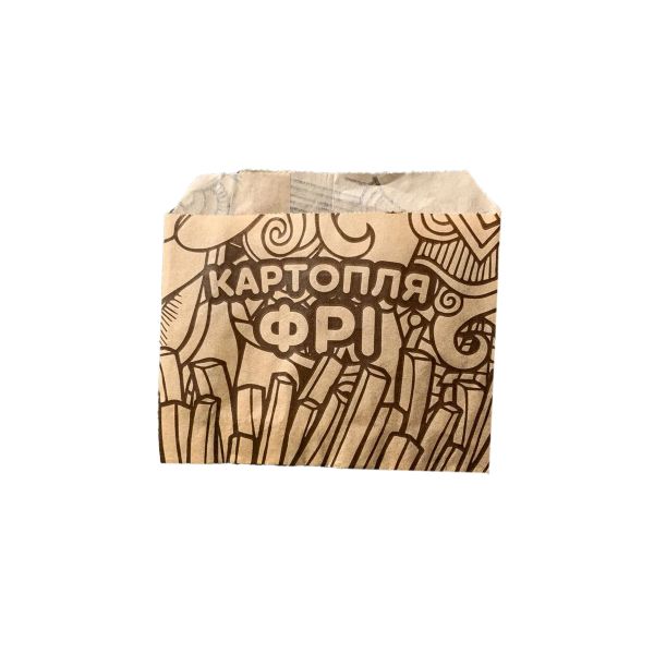 Упаковка для картоплі фрі 70-100 г жиростійка 110*115*0 мм 40г/м2 МАЛЮНОК