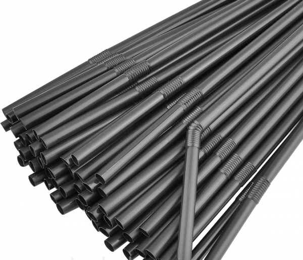 Трубочки з гофрой d-4.8 мм L-210 мм чорні в індивідуальній целофановій упаковці 200 шт
