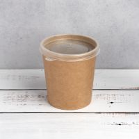 Контейнер бумажный суповый с крышкой РР 480 мл d-97 мм h-100 мм КРАФТ