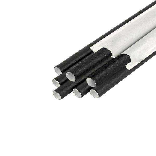 Трубочки паперові d-6 мм L-200 мм 100 шт ЧОРНІ в індив. папер. упак.