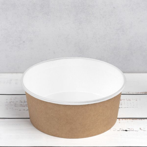Контейнер паперовий для салату 750 мл d-148 мм h-67 мм КРАФТ/БІЛИЙ