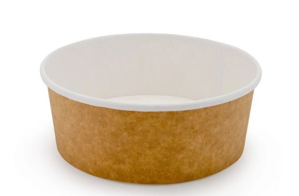 Контейнер паперовий для салату 750 мл d-148 мм h-67 мм КРАФТ/БІЛИЙ