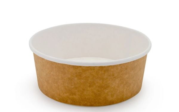 Контейнер паперовий для салату 550 мл d-142 мм h-53 мм КРАФТ/БІЛИЙ