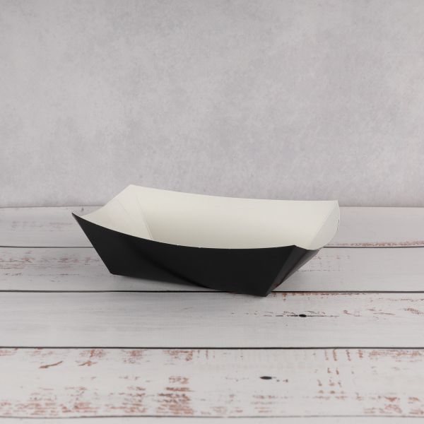 Тарілка човник картонна 106*72*42 мм з ламінацією ЧОРНА 250 шт