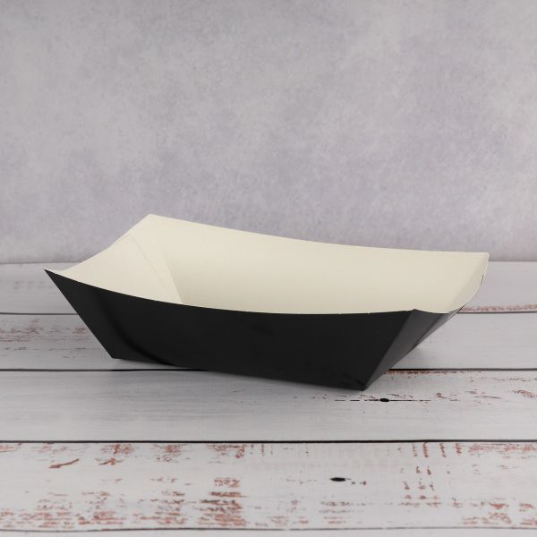 Тарілка човник картонна 138*82*50 мм з ламінацією ЧОРНА 130 шт
