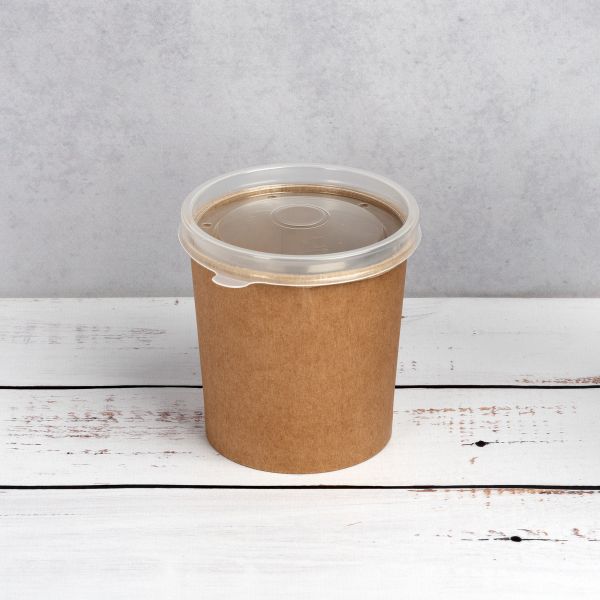 Контейнер паперовий суповий з кришкою РР 360 мл d-90 мм h-90 мм КРАФТ