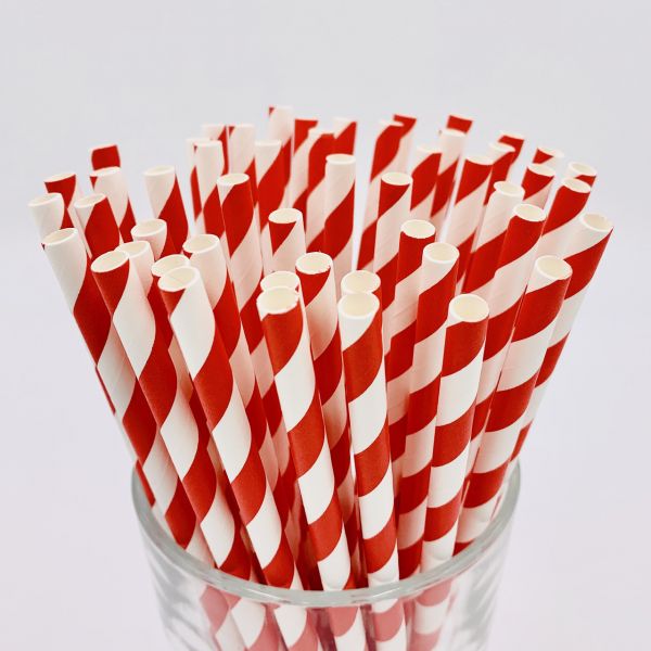 Трубочки паперові d=6 мм L=195 мм 100 шт смужка червоні