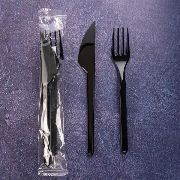 Набір виделка 16 см + ніж 17 см в індивід. упак. ЧОРНІ 100 шт