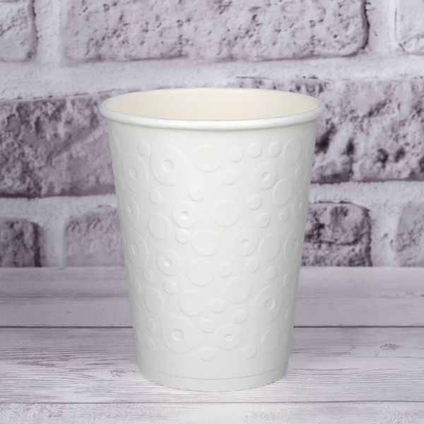 Стакан паперовий двошаровий з тисненням Bubbles White 400 мл