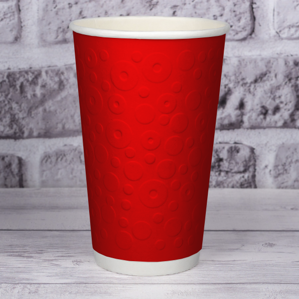 Стакан паперовий двошаровий з тисненням Bubbles Red 500 мл