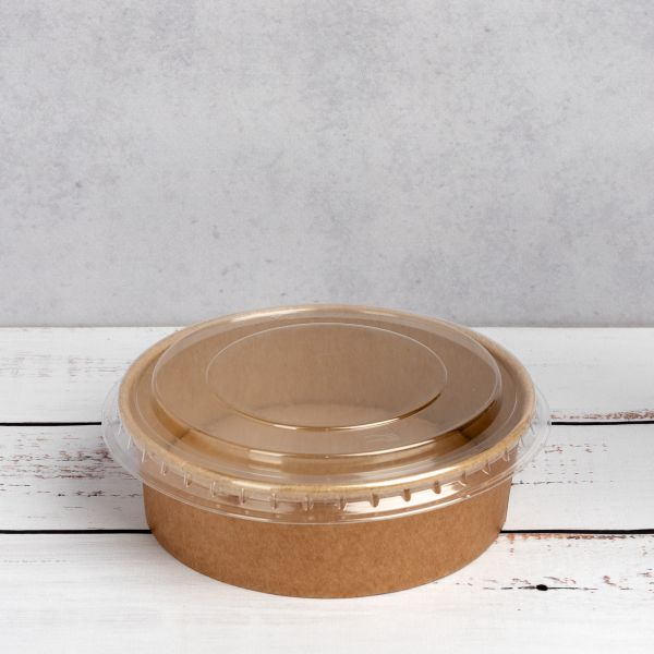 Контейнер паперовий для салату з кришкою РЕТ 500 мл d-145 мм h-45 мм КРАФТ