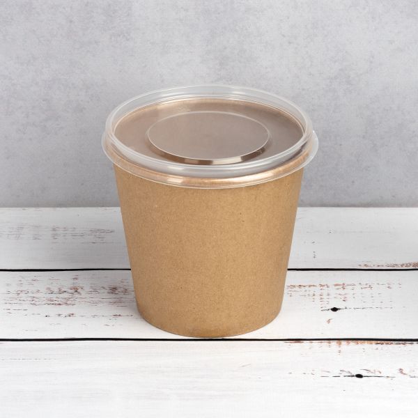Контейнер паперовий суповий з кришкою РР 600 мл d-112 мм h-112 мм КРАФТ