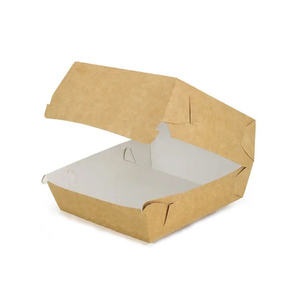 Упаковка картонна для гамбургера та бургера 110*110*80 мм КРАФТ/БІЛА