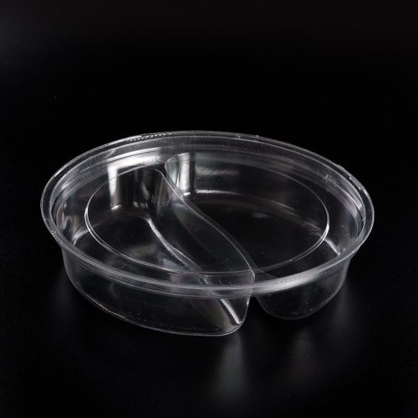 Контейнер круглий з кришкою PS d-178 мм h-38 мм 2 секц * 270 мл = 540 мл ПРОЗОРИЙ