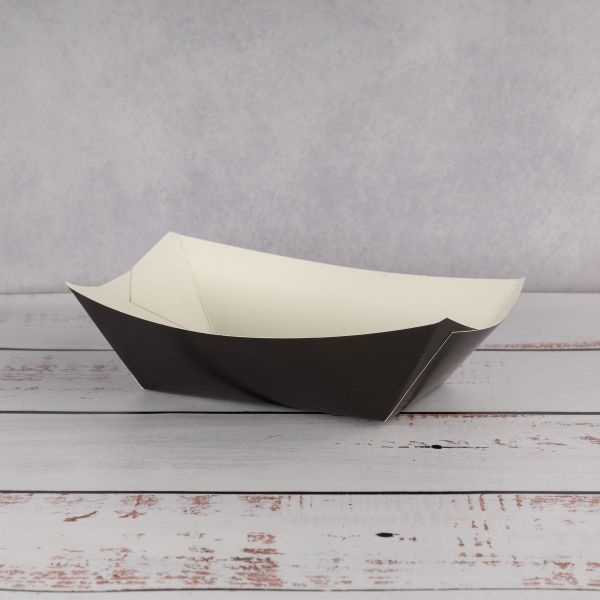 Тарілка човник картонна 125*75*50 мм з ламінацією ЧОРНА 100 шт