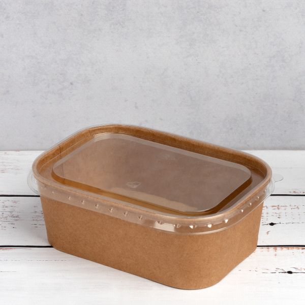 Контейнер паперовий для салату прямокутний з кришкою РЕТ 750 мл 170*120*55 мм КРАФТ