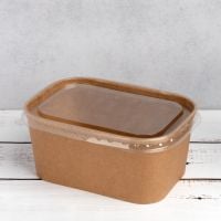 Контейнер паперовий для салату прямокутний з кришкою РЕТ 1000 мл 170*120*75 мм КРАФТ