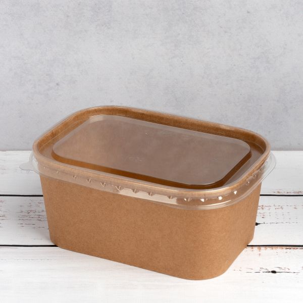 Контейнер паперовий для салату прямокутний з кришкою РЕТ 1000 мл 170*120*75 мм КРАФТ