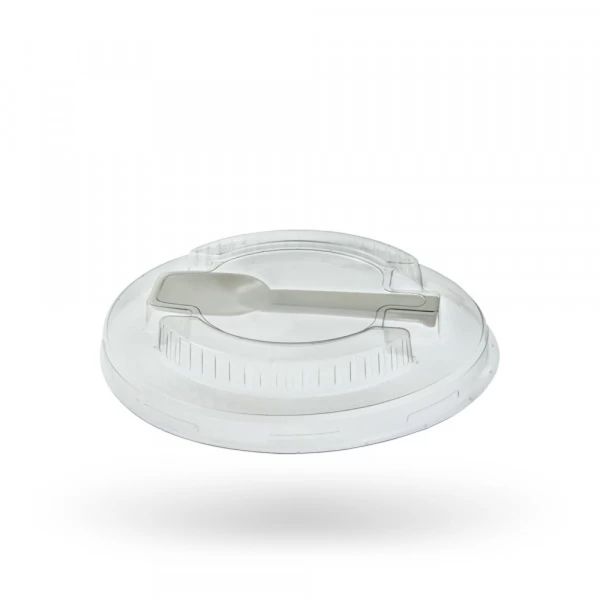Кришка пластикова D-90 мм РЕТ з ложечкою плоска без отвору