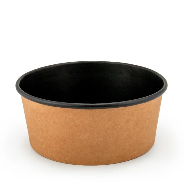 Контейнер паперовий для салату 1000 мл d-165 мм h-70 мм КРАФТ/ЧОРНИЙ