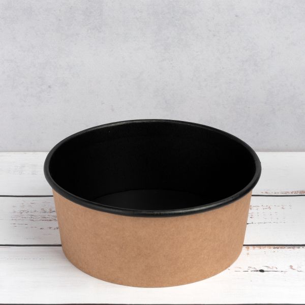 Контейнер паперовий для салату 1000 мл d-165 мм h-70 мм КРАФТ/ЧОРНИЙ