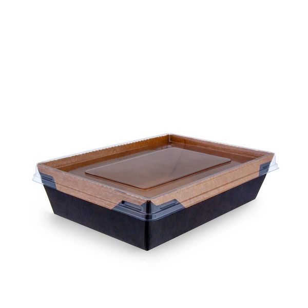 Контейнер паперовий з кришкою РЕТ 1200 мл 180*120*50 мм ЧОРНИЙ/КРАФТ