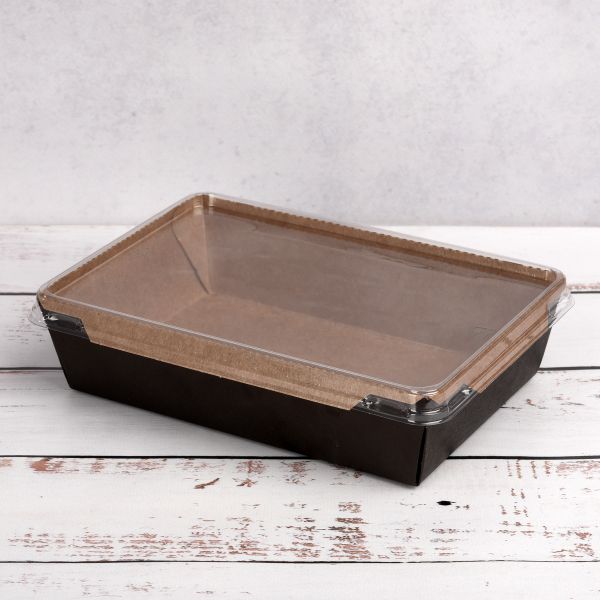 Контейнер паперовий з кришкою РЕТ 1200 мл 180*120*50 мм ЧОРНИЙ/КРАФТ