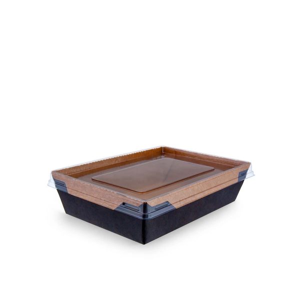 Контейнер паперовий з кришкою РЕТ 750 мл 150*100*45 мм ЧОРНИЙ/КРАФТ