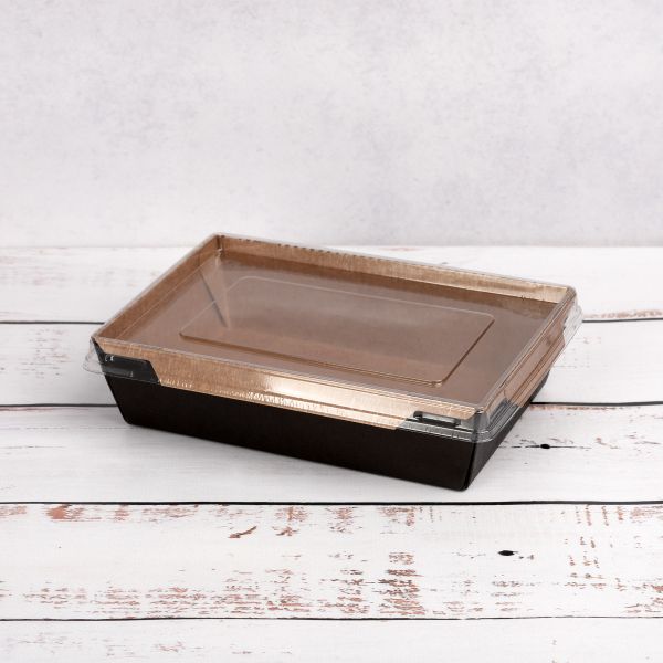 Контейнер паперовий з кришкою РЕТ 750 мл 150*100*45 мм ЧОРНИЙ/КРАФТ