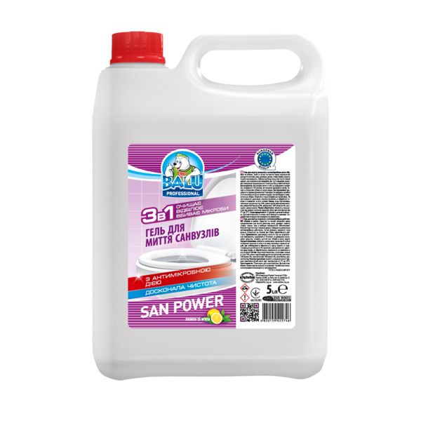 Гель для миття санвузлів BALU San Power Лимон та м'ята 5 л каністра