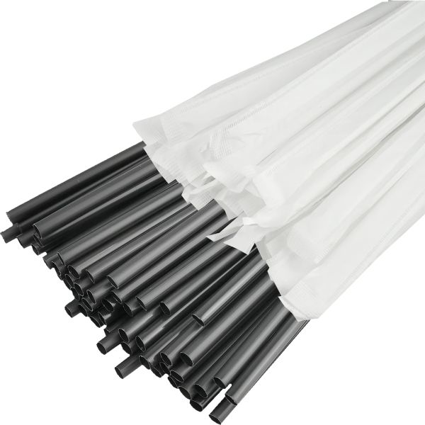 Трубочки Фреш d-6.8 мм L-210 мм чорні в індивідуальній паперовій упаковці 200 шт