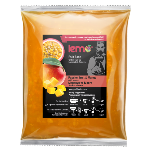 Концентрат для лимонаду та чаю LEMO Манго зі шматочками та Маракуєю 1 кг