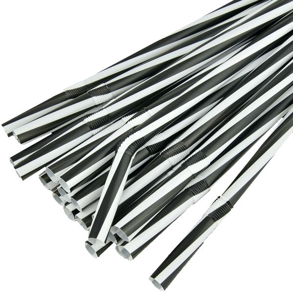 Трубочки Фреш з гофрой d-8.0 мм L-235 мм зебра чорно-білі 100 шт