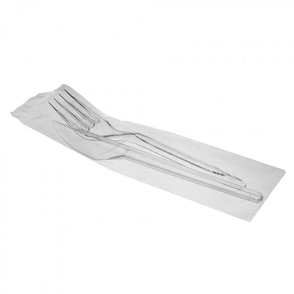 Набір виделка 16 см + ніж 17 см в індивід. упак. 100 шт ПРОЗОРІ