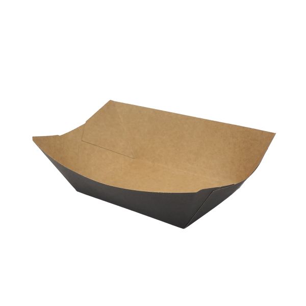 Тарілка човник картонна 110*65*30 мм без ламінації ЧОРНА/КРАФТ 100 шт