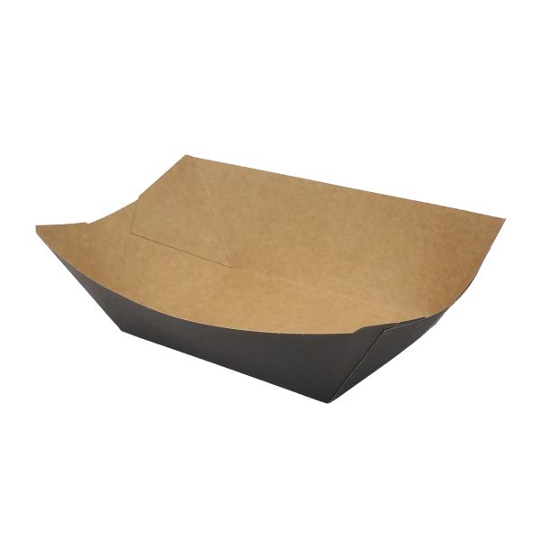 Тарілка човник картонна 125*75*50 мм без ламінації ЧОРНА/КРАФТ 100 шт