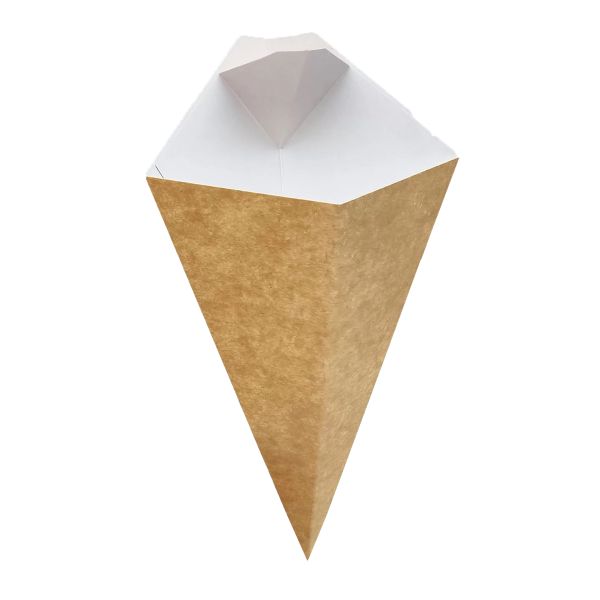 Упаковка для картоплі фрі Конверт-конус 200-250 г 260*165 мм КРАФТ/БІЛА